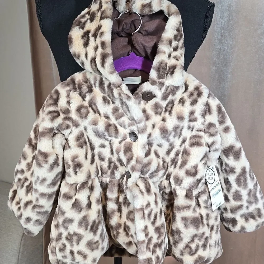 Leopard Faux Fur Coat with Hood